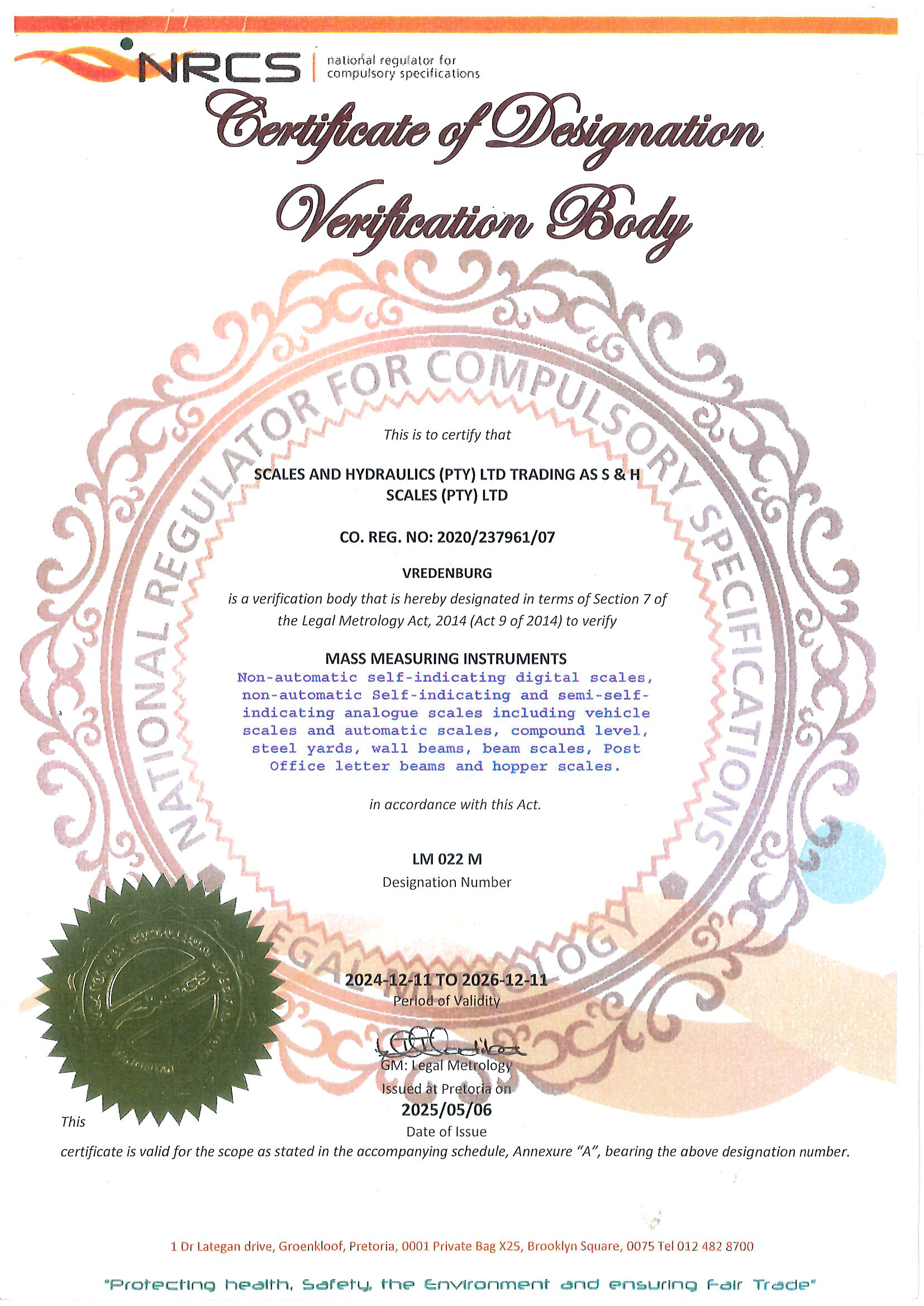 NRCS CRTIFICATE OF DESIGNATION VERIFICATIONBODY LM022M 2024-2026