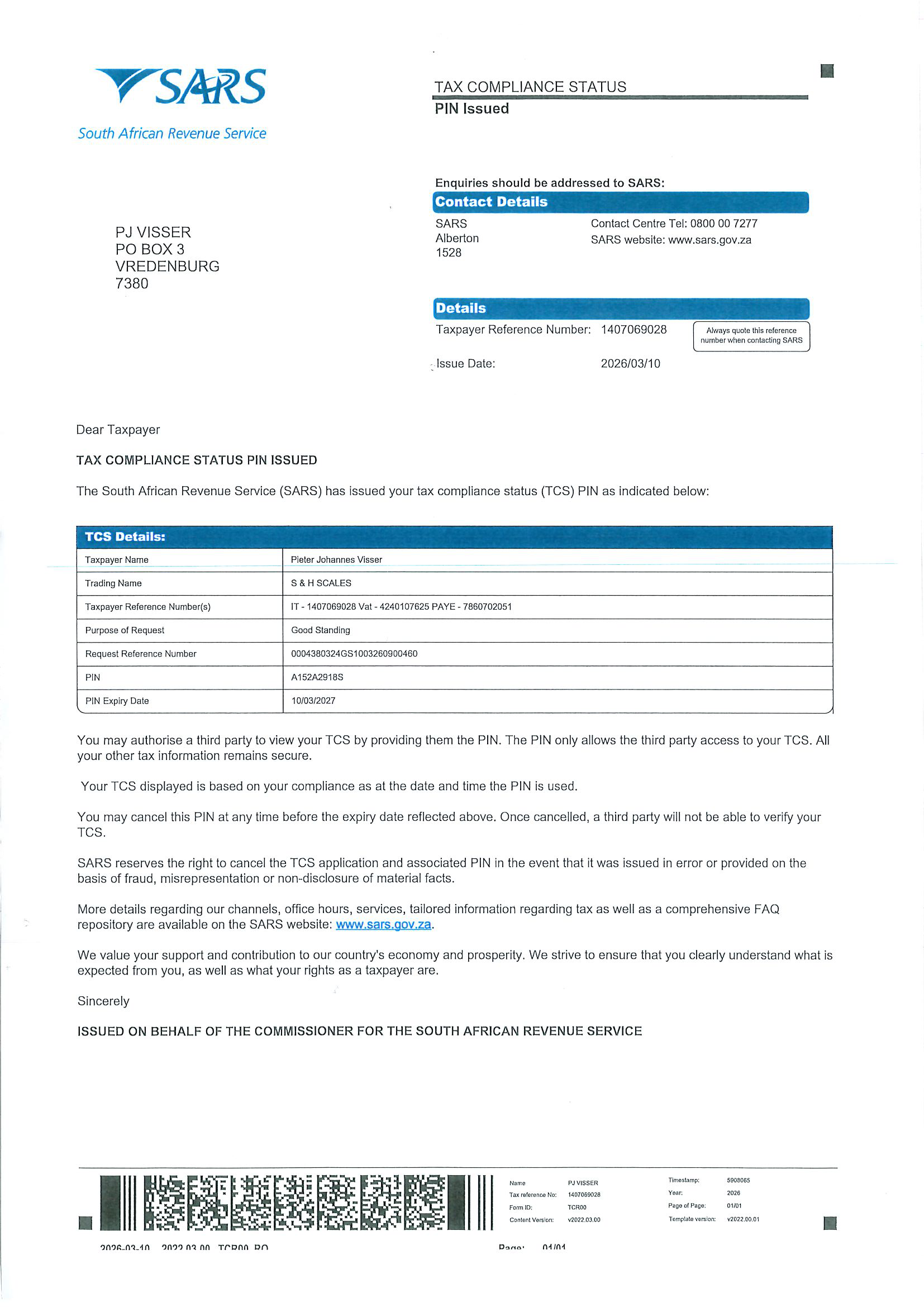 Tax Clearance Certificate