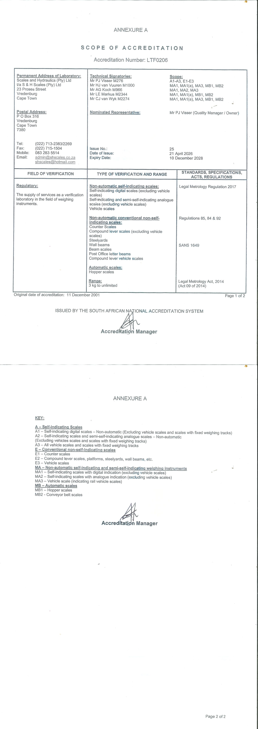 SCOPE OF ACCREDITATION LFT0206